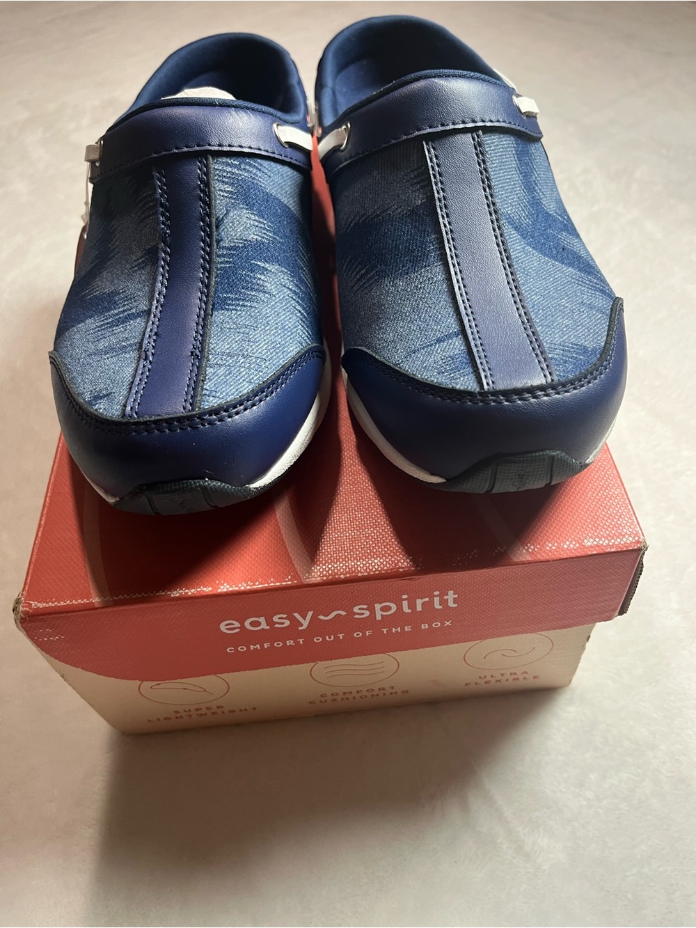 Easy Spirit Navy Patterned Slip-On Clogs - Picture 2 of 6